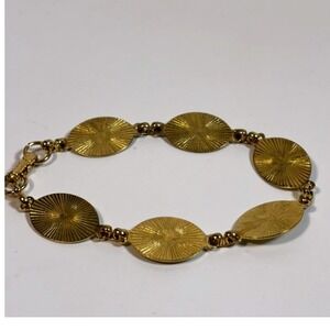 Bracelet Gold Tone Vintage Sunburst Etched Oval Link Art Deco‎ Style